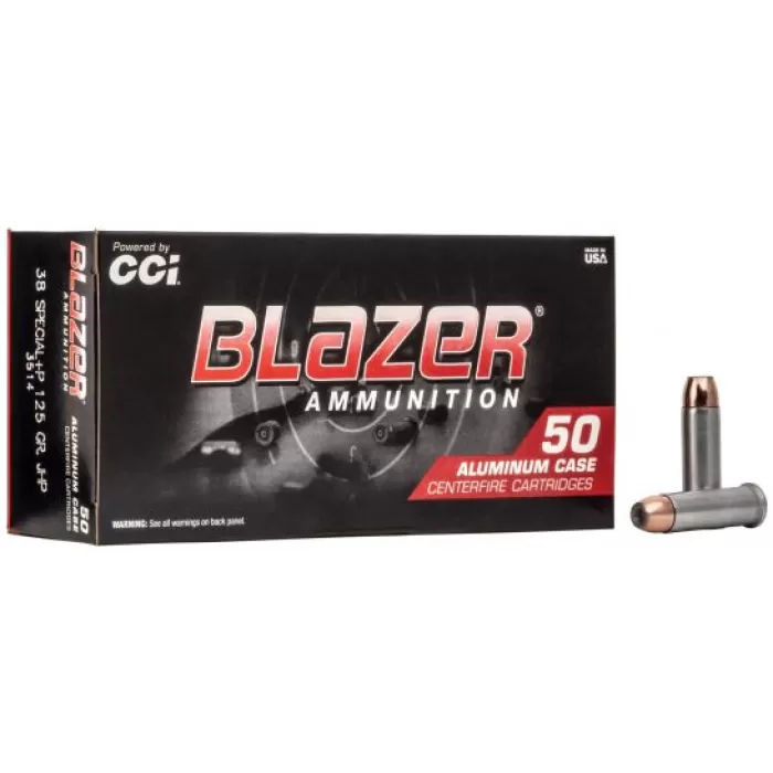 CCI Blazer 125 gr Jacketed Hollow Point .38 Spl +P Ammo, 50/box - 3514 CCI Blazer 125 gr Jacketed Hollow Point .38 Spl +P Ammo, 50/box - 3514
