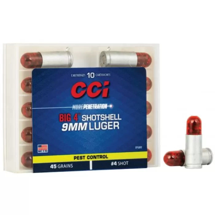 CCI BIG 4 45 gr Shotshell #4 Shot 9mm Ammo, 10/box - 3712CC CCI BIG 4 45 gr Shotshell #4 Shot 9mm Ammo, 10/box - 3712CC