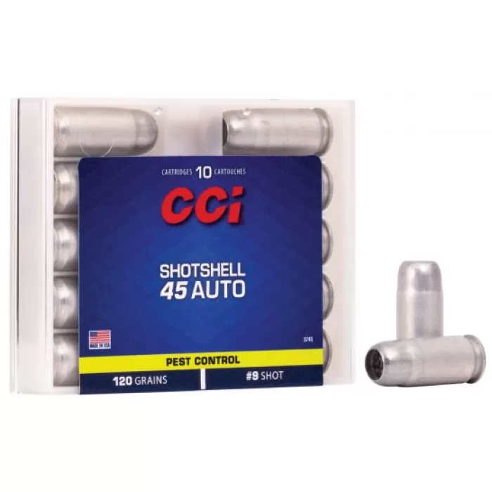 CCI Ammunition Pest Control .45 ACP 120-Grain Shotshell 9 Shot 10-Rounds CCI Ammunition Pest Control .45 ACP 120-Grain Shotshell 9 Shot 10-Rounds