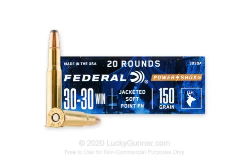 Federal Power-Shok 30-30 Winchester Ammo 150 Grain Jacketed Flat Nose Case of 200 (10 Boxes of 20)