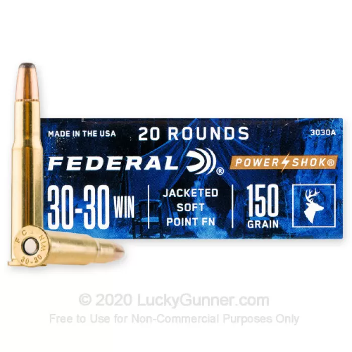 Federal Power-Shok 30-30 Winchester Ammo 150 Grain Jacketed Flat Nose Case of 200 (10 Boxes of 20)