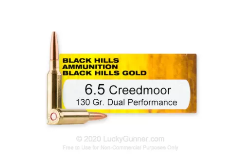 Black Hills Gold 6.5 Creedmoor Ammo 130 Grain Dual Performance Solid Hollow Point Lead Free Box of 20