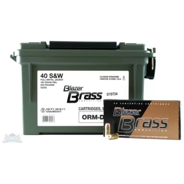 CCI Blazer Brass 40 S&W 180gr FMJ Flat Nose Ammo 250rd Can - 52202 CCI Blazer Brass 40 S&W 180gr FMJ Flat Nose Ammo 250rd Can - 52202