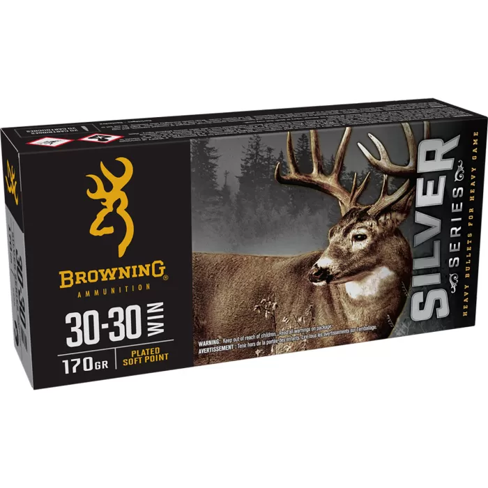 Browning SILVER SERIES 30-30 WIN 170 Grain Plated Soft Point Brass Rifle Ammo, 20 Rounds, B192630301 Browning SILVER SERIES 30-30 WIN 170 Grain Plated Soft Point Brass Rifle Ammo, 20 Rounds, B192630301