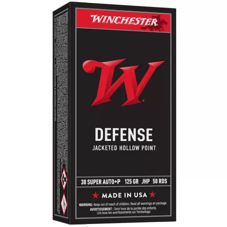 Winchester USA WHITE BOX 38 Super Auto 125 Grain Jacketed Hollow Point Brass Pistol Ammo, 50 Rounds, USA38AJHP