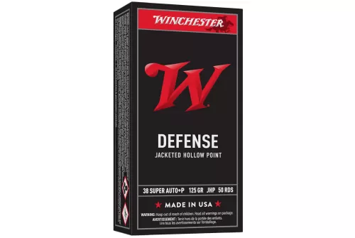 Winchester USA WHITE BOX 38 Super Auto 125 Grain Jacketed Hollow Point Brass Pistol Ammo, 50 Rounds, USA38AJHP