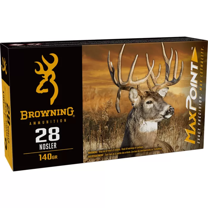 Browning Ammo B192100282 Max Point 28 Nosler 140 Gr 20 Per Box/ 10 Case Browning Ammo B192100282 Max Point 28 Nosler 140 Gr 20 Per Box/ 10 Case