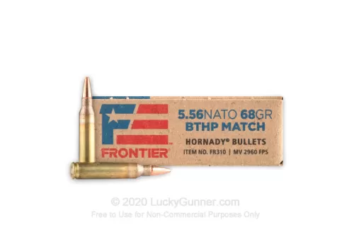 Hornady Frontier Rifle Ammunition 5.56X45 NATO 68 gr OTM 2960 fps 500/ct Case (25-20/ct)