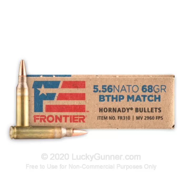 Hornady Frontier Rifle Ammunition 5.56X45 NATO 68 gr OTM 2960 fps 500/ct Case (25-20/ct)