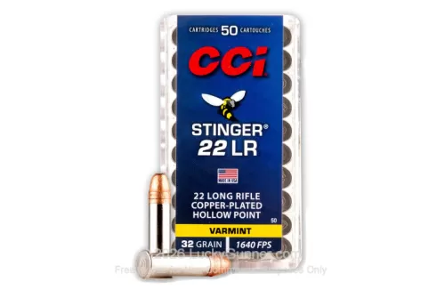 CCI Stinger 22LR Ammo 32 Grain Plated Hollow Point Case of 5000 (100 Boxes of 50)