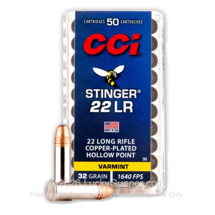 CCI Stinger 22LR Ammo 32 Grain Plated Hollow Point Case of 5000 (100 Boxes of 50)