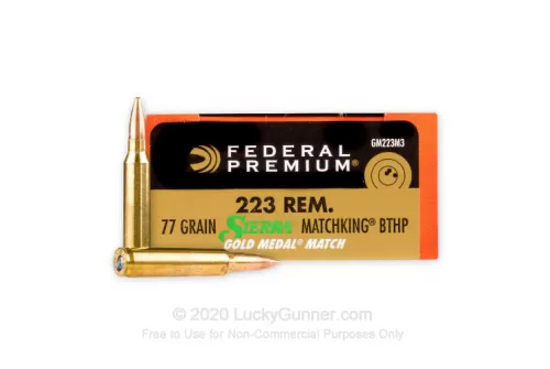 223 Rem - 77 gr BT-HP - Federal Premium Sierra Match King Gold Medal - 200 Rounds