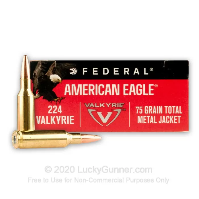 Federal American Eagle 224 Valkyrie Ammo 75 Grain Full Metal Jacket Case of 200 (10 Boxes of 20) Federal American Eagle 224 Valkyrie Ammo 75 Grain Full Metal Jacket Case of 200 (10 Boxes of 20)