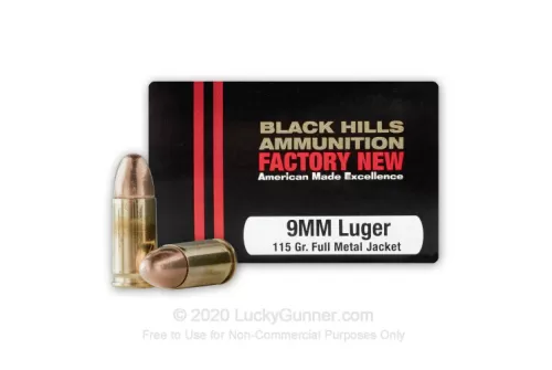 9mm - 115 Grain FMJ - Black Hills - 20 Rounds