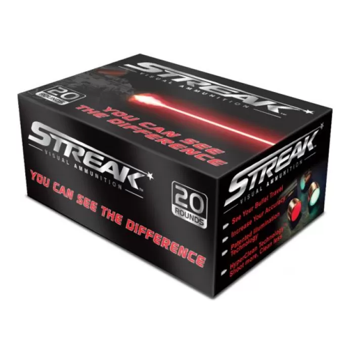 Ammo Inc STREAK .380 Auto/ACP 100gr TMJ Tracer Practice Ammo, 20 Rounds - 380100TMC-STRK-RED Ammo Inc STREAK .380 Auto/ACP 100gr TMJ Tracer Practice Ammo, 20 Rounds - 380100TMC-STRK-RED