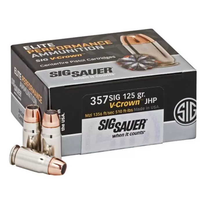 Sig Sauer 357 SIG 125GR V-Crown JHP Ammunition, 50 rounds - E357S1-50 Sig Sauer 357 SIG 125GR V-Crown JHP Ammunition, 50 rounds - E357S1-50