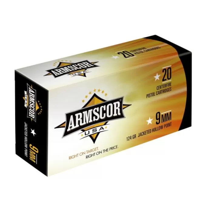 Armscor 9mm 124 Grain JHP 20 Rounds Ammunition - FAC9-7N Armscor 9mm 124 Grain JHP 20 Rounds Ammunition - FAC9-7N
