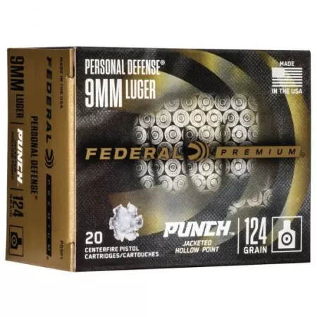 Federal Punch 124 gr JHP 9mm Ammo, 20/pack - PD9P1