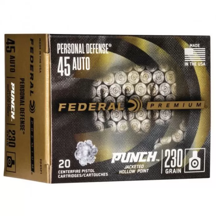 Federal Punch 230 gr JHP .45 Auto Ammo, 20/pack - PD45P1 Federal Punch 230 gr JHP .45 Auto Ammo, 20/pack - PD45P1