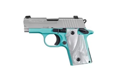 Sig Sauer P938 9mm 7rd 3" Robins Egg Blue Pistol w/ Night Sights - 938-9-REB-AMBI