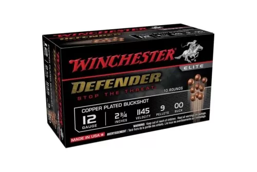 Winchester Defender 12 Gauge 2-3/4" 00 Buck Shot Shotshell, 10/Box - SB1200PD