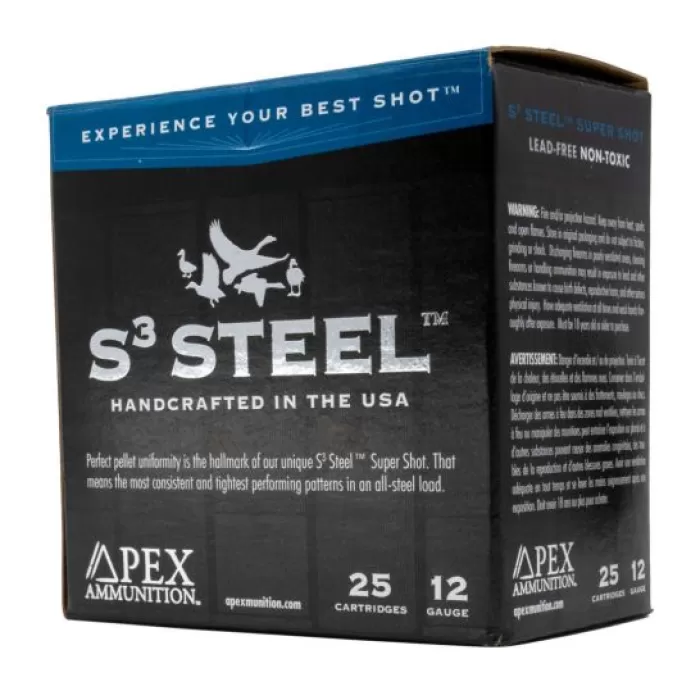 Apex Waterfowl S3 Steel Shotgun Ammo 12 Ga. 3 In. 1-1/4Oz #2 25Rd S312-2 Apex Waterfowl S3 Steel Shotgun Ammo 12 Ga. 3 In. 1-1/4Oz #2 25Rd S312-2