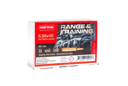 Norma Range & Training 5.56x45mm, 55gr, Full Metal Jacket, 20rd box