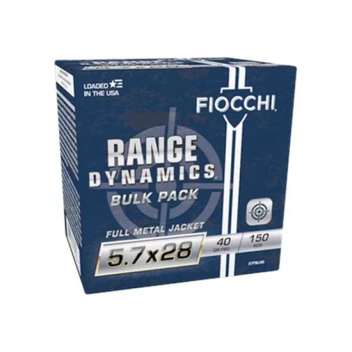 Fiocchi A57FMJ40 Range Dynamics 5.7X28mm 40 gr Full Metal Jacket (FMJ) 150RD BOX Fiocchi A57FMJ40 Range Dynamics 5.7X28mm 40 gr Full Metal Jacket (FMJ) 150RD BOX