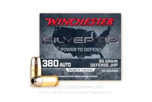 Winchester Silvertip Defense 380 ACP Ammo 85 Grain Winchester Silvertip Jacketed Hollow Point Case of 200 (10 Boxes of 20)