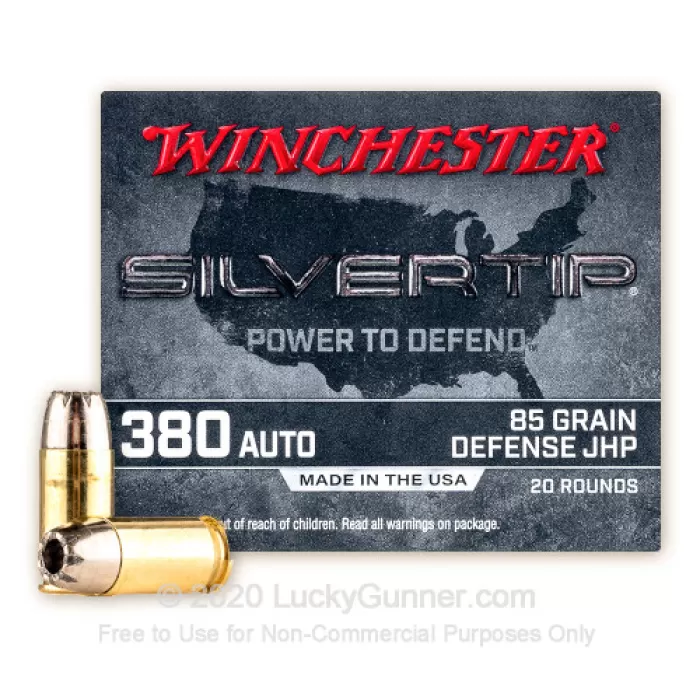 Winchester Silvertip Defense 380 ACP Ammo 85 Grain Winchester Silvertip Jacketed Hollow Point Case of 200 (10 Boxes of 20)