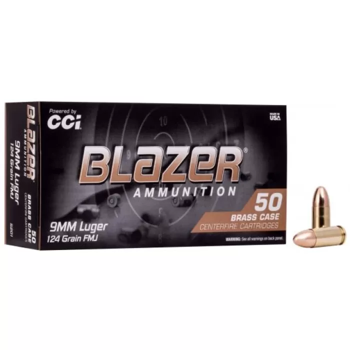 CCI Blazer Brass 9mm 124gr FMJ Ammunition 50rds - 5201