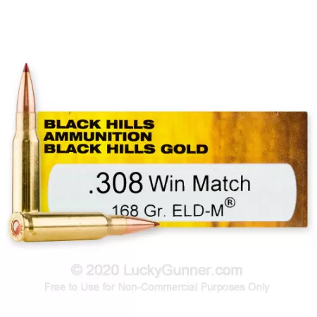 Black Hills Gold 308 Winchester Ammo 168 Grain Hornady ELD-M