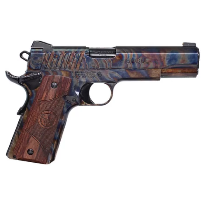 Iver Johnson Arms EAGLECC Eagle Gen2 CC Government 45 ACP 8+1 5" Polished Black PVD Crowned Barrel, Color Case Hardened Steel Serrated Slide & Steel Frame w/Beavertail, Dymondwood Engraved w/Logo Grip