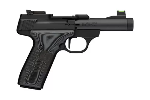 Browning 051611490 Buck Mark Black Label 250 SR 22 LR 10+1 4" Matte Black Bull Threaded Barrel, Optics Cut Receiver, Matte Black Aluminum Frame,  Black G10 Grip w/ Inscribed Waving Flag, RMSc Footprin