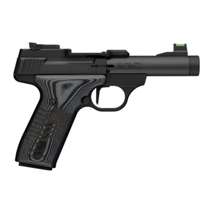 Browning 051611490 Buck Mark Black Label 250 SR 22 LR 10+1 4" Matte Black Bull Threaded Barrel, Optics Cut Receiver, Matte Black Aluminum Frame,  Black G10 Grip w/ Inscribed Waving Flag, RMSc Footprin