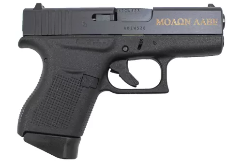 Glock 43 9mm with Spartan Helmet and Molon Labe Bronze Engraving