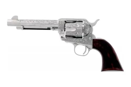 Cimarron Frontier 45 Long Colt, 5.5" Barrel, Nickel Cody Wild West Laser Engraved, 6rd
