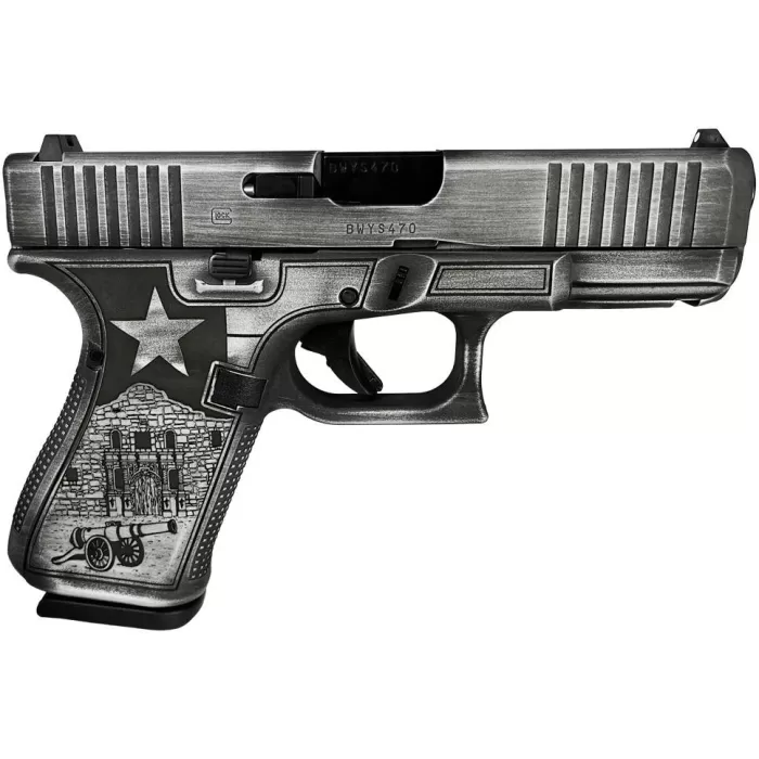 Glock G19 Gen5 9mm FXD W/Front Serrations 15RD Texas Silver Glock G19 Gen5 9mm FXD W/Front Serrations 15RD Texas Silver