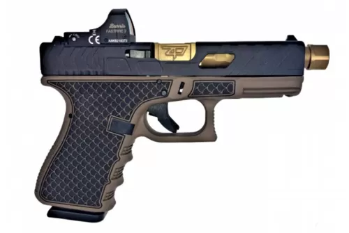 Glock G19 Gen3 9mmCustom Bronze Back Tarpon FDE Frame w Gold Barrel & Burris Fast