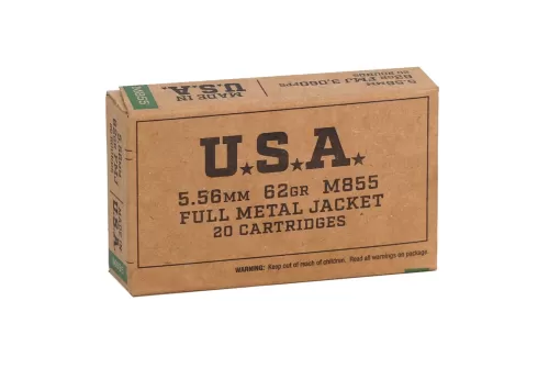 Winchester Lake City USA  M855 Green Tip Rifle Ammunition 5.56mm 62 gr. FMJ 3202 fps 20/ct (Brown Box)