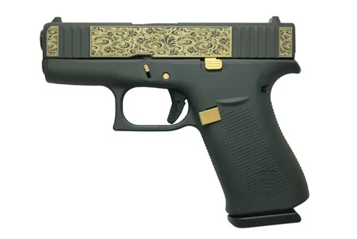 Glock 43X 9mm Luger 3.41in Black/Gold Scroll Cerakote Pistol - 10+1 Rounds