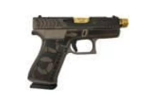 Glock 43X Custom "Revolution Engraved Brown Cerakote" Subcompact Handgun 9Mm Luger 10Rd Magazines (2) 3.41" Threaded Gold Barrel Austria GLPX4350201REVGB