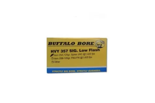 Buffalo Bore Heavy 357 SIG 125 grain Jacketed Hollow Point Low Flash Pistol and Handgun Ammo, 20/Box - 25A/20