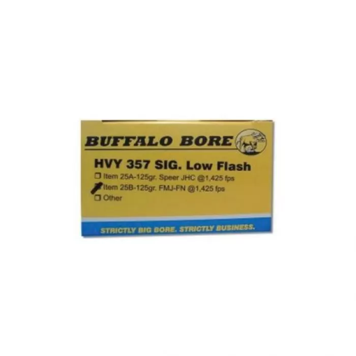 Buffalo Bore Heavy 357 SIG 125 grain Full Metal Jacket Flat Nose Low Flash Pistol and Handgun Ammo, 20/Box - 25B/20 Buffalo Bore Heavy 357 SIG 125 grain Full Metal Jacket Flat Nose Low Flash Pistol and Handgun Ammo, 20/Box - 25B/20