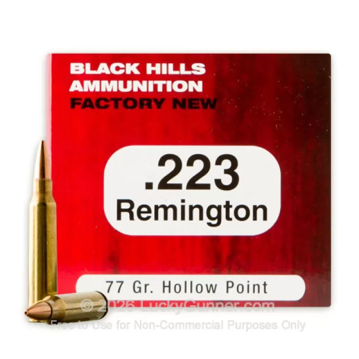 Black Hills 223 Remington Ammo 77 Grain Open Tip Match Case of 1000 (20 Boxes of 50)