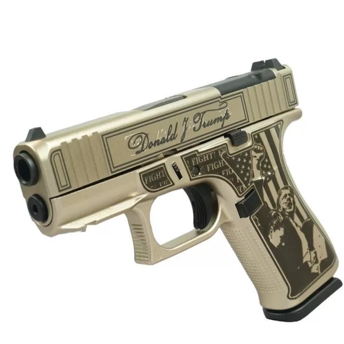 Glock G43X 3.41" 9mm 10rd Pistol - Trump Fight/Never Surrender, Silver - GLPX4350201FRMOSTF Glock G43X 3.41" 9mm 10rd Pistol - Trump Fight/Never Surrender, Silver - GLPX4350201FRMOSTF