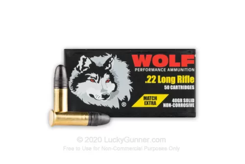 Wolf Match Extra 22LR Ammo 40 Grain Round Nose Box of 500 (10 Boxes of 50)