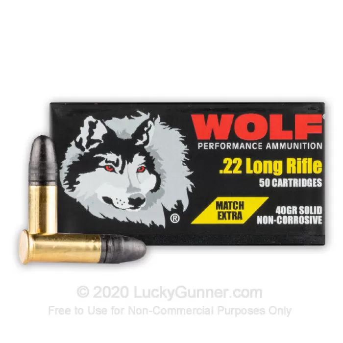 Wolf Match Extra 22LR Ammo 40 Grain Round Nose Box of 500 (10 Boxes of 50)