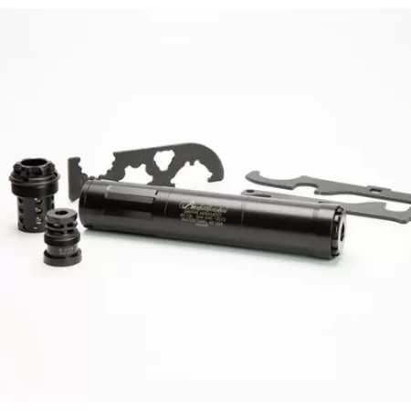 Griffin Armament Bushwhacker 46 NFA Pistol Suppressor Black Cerakote 7.75 Inch, 9mm Caliber, Griffin Taper Mount system, 17-4 Stainless Steel