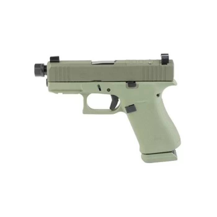 Glock 43X, 9mm, 3.92" Threaded Barrel, Two-Tone Green Cerakote by Shark Coast Tactical, Suppressor Height Sights, 2x15rd Mags